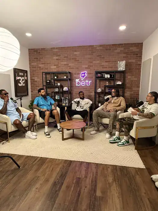 Podcast studio set during a taping